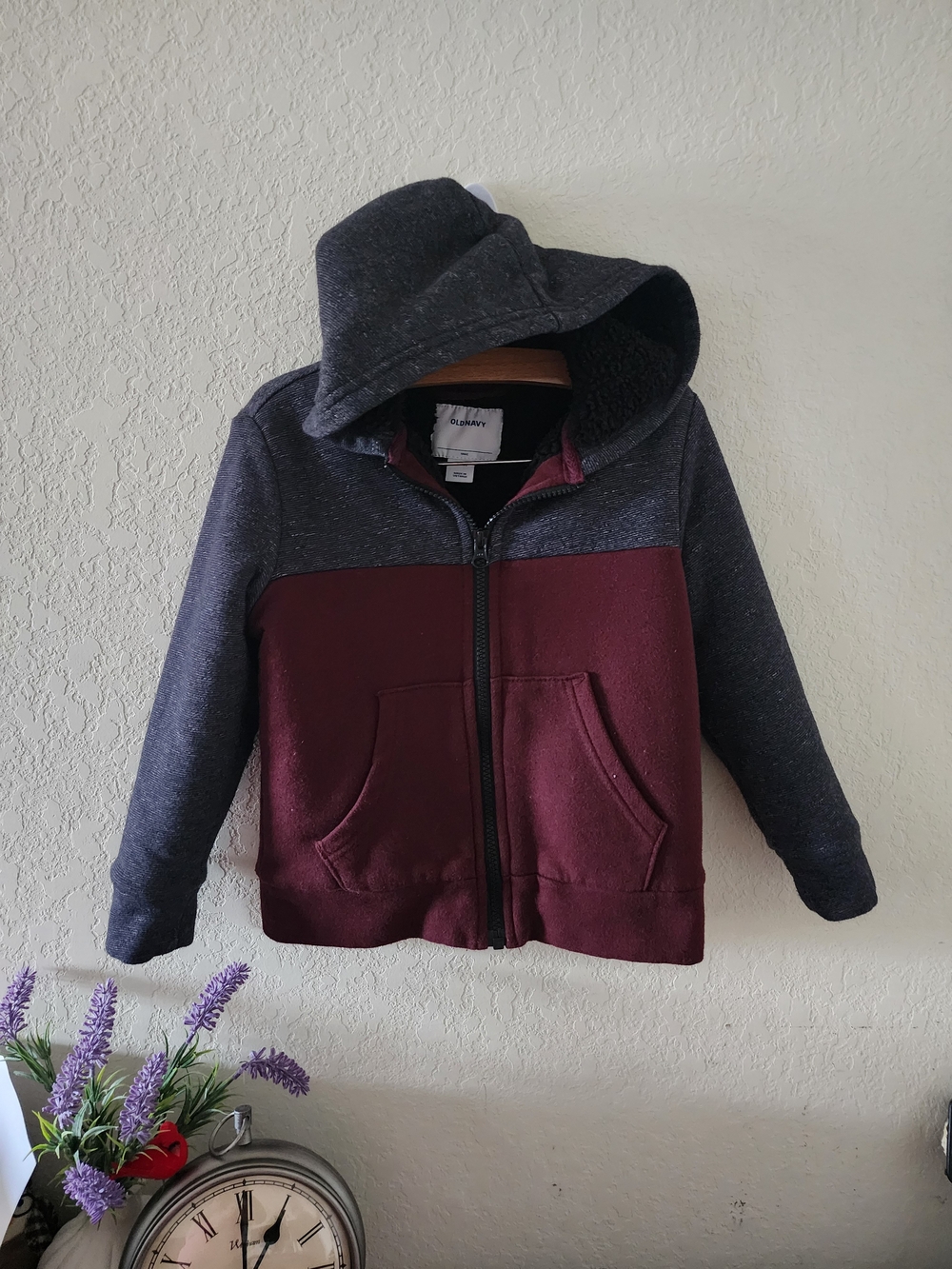 Old Navy Colorblock Hooded Zip Jacket - Maroon & Charcoal